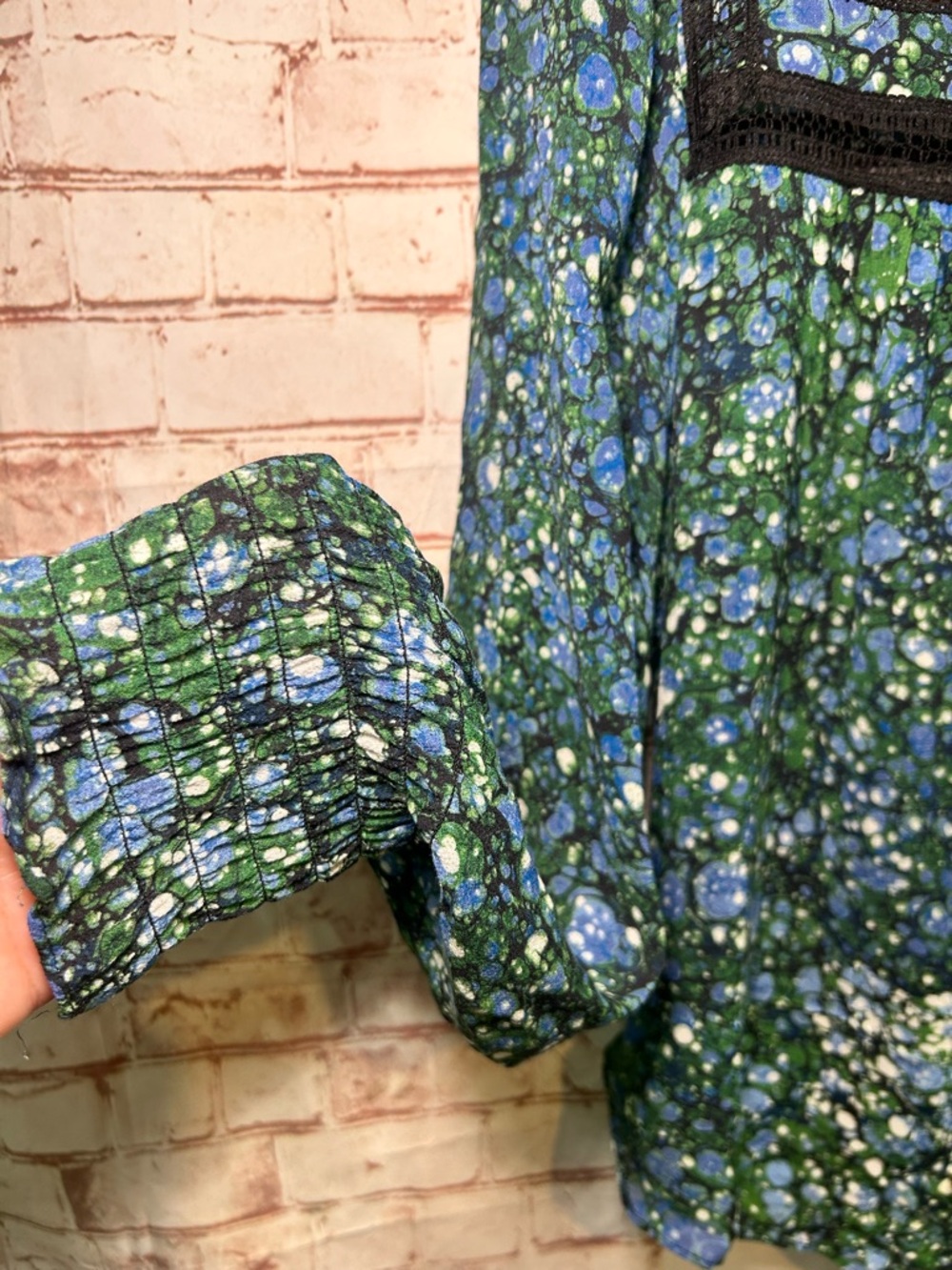 Veronica Beard Candita Marble Print Tie Neck Blouse Green Blue Size‎ 0 Work Wear - Picture 7 of 9